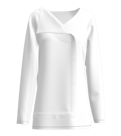 女罗纹不对称V领长袖T恤-LTW20556 - 螺纹坑条-210g/S
