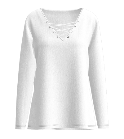 女数码仿棉V领抽绳长袖T恤LTW20216 - 仿棉-180g/S